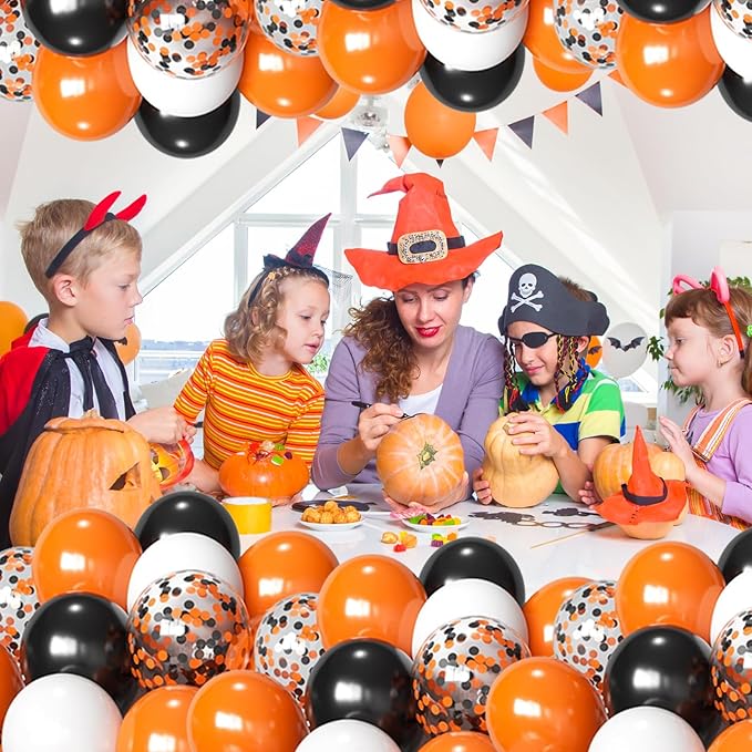 Black and Orange Balloons Kit, 65 12Inch Orange and Black Latex Balloons Halloween Confetti Balloon for Birthday Wedding Halloween Party Decorations