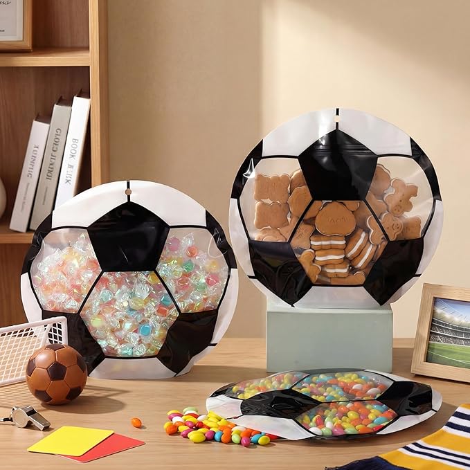 Resurhang 60 Pcs Soccer Party Treat Bags Candy Zipper Cute Soccer Food Goodie Gifts Bags Resealable Sport Themed Snack Candy Containers for Sport Birthday Baby Shower Supplies