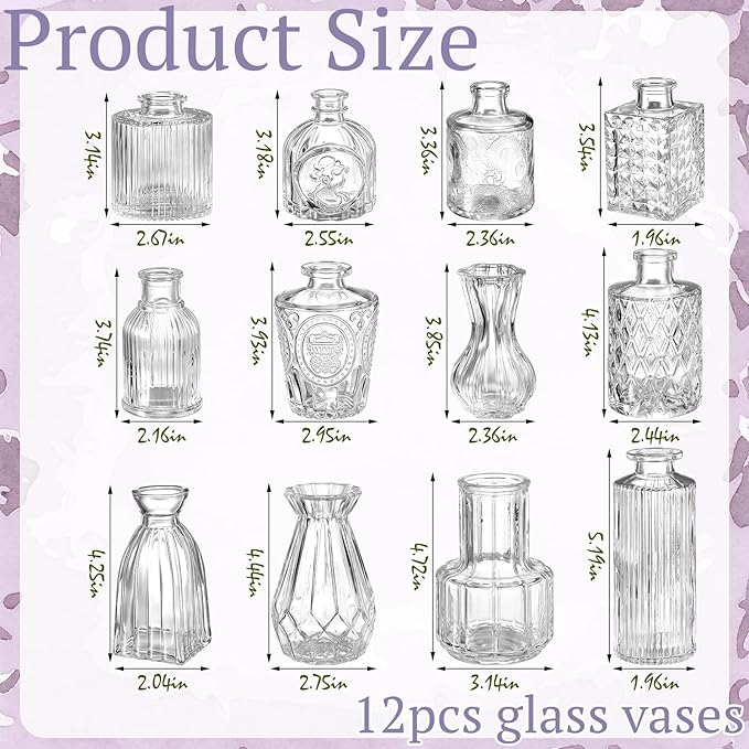 36 Pcs Artificial Flowers Table Centerpiece with Vases Spring Colorful Wildflower Centerpieces Silk Flower Arrangement for Wedding Baby Shower Table Centerpieces Party(Purple Series)