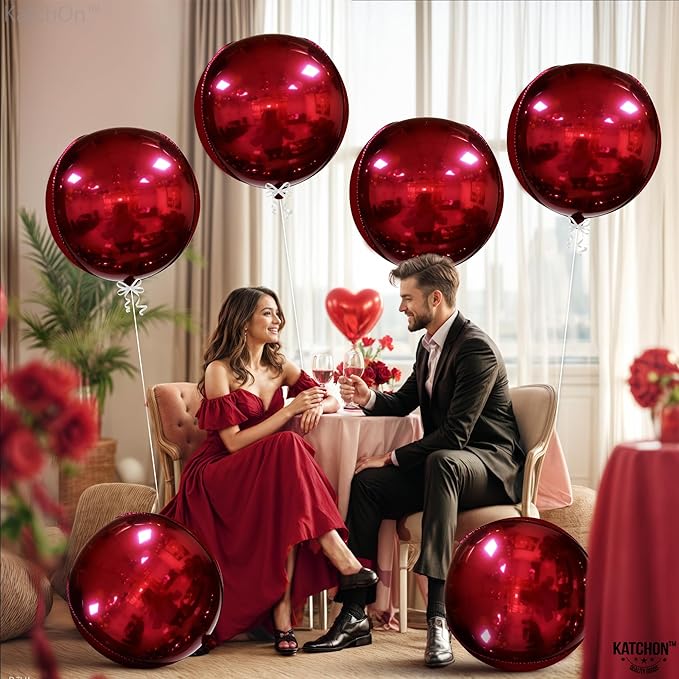 KatchOn, Metallic Red Balloons - 22 Inch, Pack of 6 | Round 4D Mylar Cherry Balloons for Birthday Decorations | Maroon Balloon for Wedding, Graduation Decorations 2026 | Baby Shower Decoration
