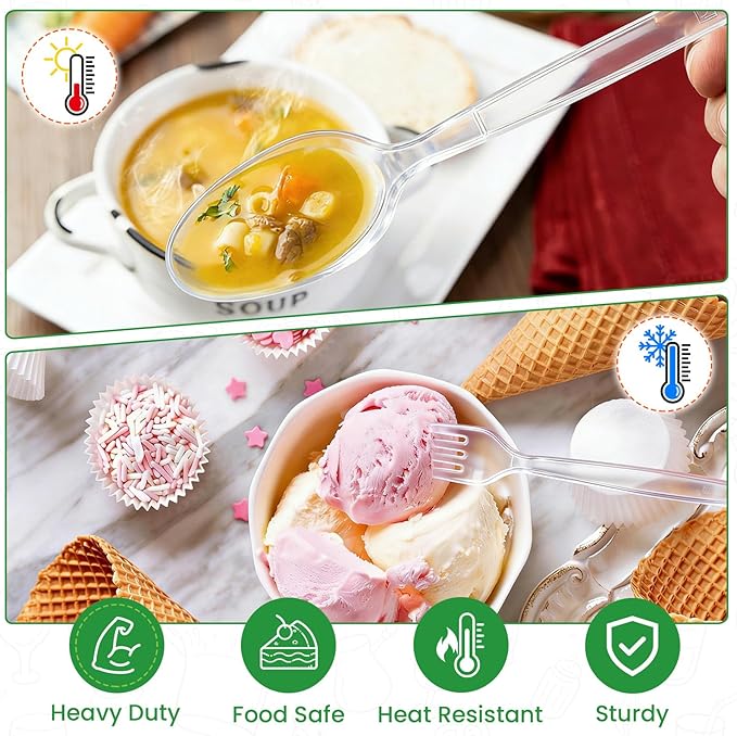 1200 Count Plastic Silverware Heavy Duty,Clear Plastic Forks and Spoons, 600 PlasticSpoons & 600 Forks,BPA-Free,Heat Resistant Disposable Cutlery Utensil Set for Catering & Events, Daily Use