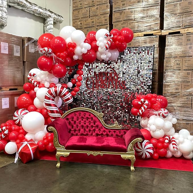 YAOWKY Red and White Balloon Garland Arch kit,124PCS 18 12 10 5 Inch Matte Red Matte White Christmas Latex Balloons and Red Confetti Balloons for Wedding Birthday Party Valentine's Day Decoration