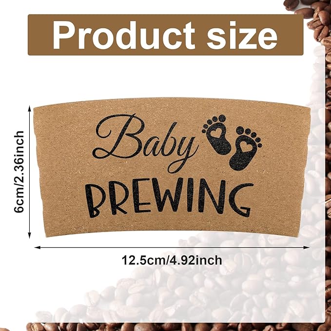 Newtay 50 Counts Baby Is Brewing Coffee Sleeves, Disposable Kraft Paper Cup Sleeves for Baby Shower, Gender Reveal, Halloween Party Decorations, Fits 12 16 or 20 oz Hot Cold Drinks Paper Cup(Playful)