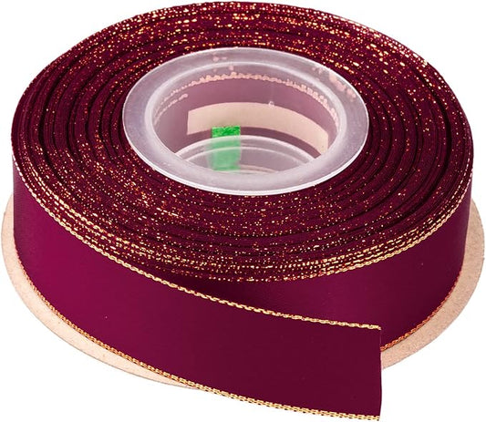 1" Double Face Satin Ribbon with Gold Edge 25 Yards (275-Wine), Perfect for Gift Wrapping, Party Decor, Wedding and Craft