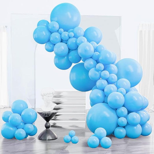 PartyWoo Light Blue Balloons 152pcs Different Sizes Pack of 18 12 10 5 Inch Baby Pastel Blue Balloon Arch Kit for Baby Shower Gender Reveal Graduation Mermaid Birthday Pool Party Decorations Blue-Y20