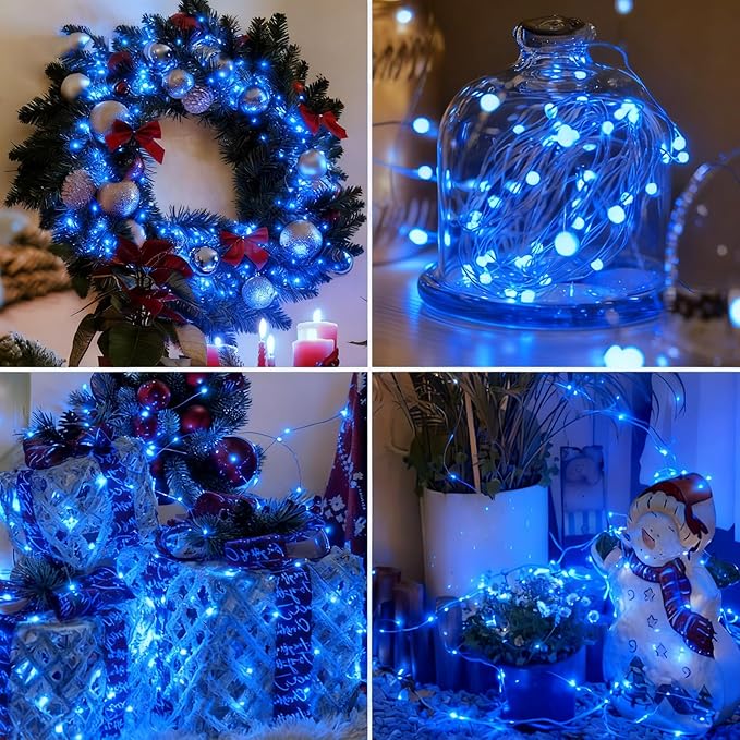 12 Pack Fairy Lights Battery Operated - 7ft 20 Led Twinkle Lights 3 Modes, Bulk Mini String Lights Waterproof for Mason Jars Vases DIY Party Wedding Decoration Christmas -Blue