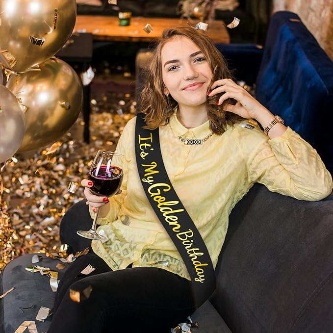 It's My Golden Birthday Sash with Gold Foil, Black Happy Birthday Sash for Teens, Women and Men, Bday Girl Sashes, Bday Boy Sashes, Golden Party Decorations Supplies Gifts Ideas