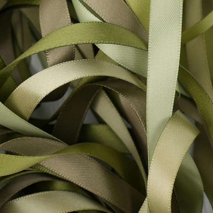 Sage Green Ribbon 3/8 Inch Double Face Satin Ribbon, 5 Rolls 50 Yards Moss Green Ribbon for Wedding, Baby Shower, Gift Wrapping, Hair Bows, Corsages, Invitations, Crafts