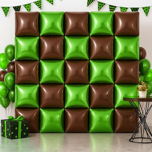 KatchOn, Green and Brown Square Foil Balloons – 19 Inch, Pack of 25 | Green and Brown Square Foil Balloons for Football Party Decoartions, Football Themed party decorations, Birthday Party Decorations