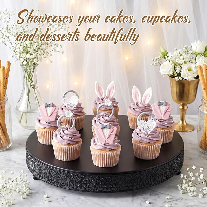 Wenqik 20 Inch Black Cake Stand Set Metal Round Cupcake Dessert Stand with Cake Cutting, Spatula Wedding Cupcake Pastry Display Candy Holder Display for Wedding Party Birthday Baby Shower(Classic)