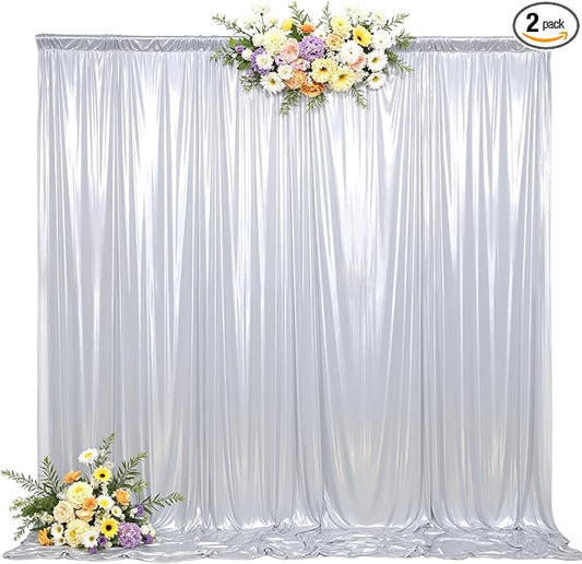 10x10ft Silver Backdrop Curtains Glitter Sequin Photo Backdrop Curtain Fabric Silver Shimmer Drapes Backdrop Bridal Baby Shower Wedding Birthday Party Photography Backdrops Photoshoot 5x10FT, 2 Panels