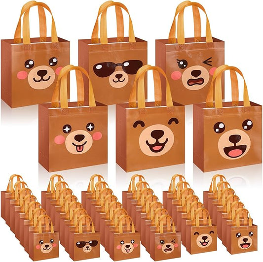 Sweetude 40 Pcs Bear Gift Party Favor Bags with Handle, Non Woven Goodie Bags Birthday Favor for Birthday Baby Shower Packaging Supplies
