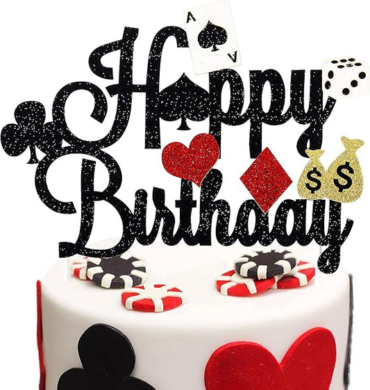 Casino Party Decorations,Poker Cake Topper for Las Vegas Casino Night Poker Events Birthday Party Supplies Glitter Casino Cake Topper Food Picks Decoration Supplies
