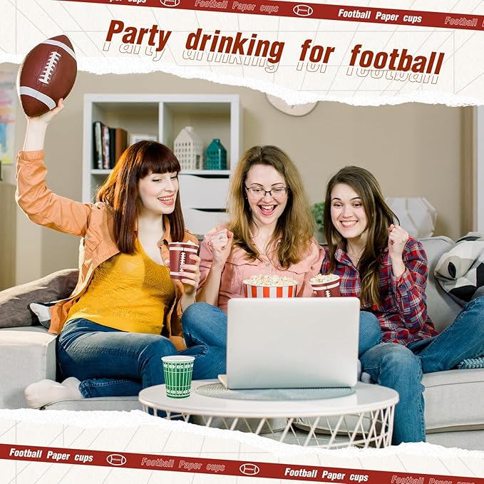 Cunhill 36 Pcs 9 oz Football Party Paper Cups Supplies Disposable Drinking Cups for Birthday Decorations Sport Picnics