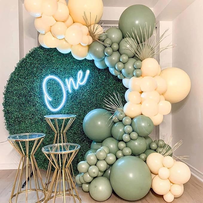 Voircoloria 130pcs Sage Green Balloons Different Sizes 18" 12" 10" 5" Olive Green Balloons for Birthday Graduation Baby Shower Wedding Anniversary New Year Party Decorations