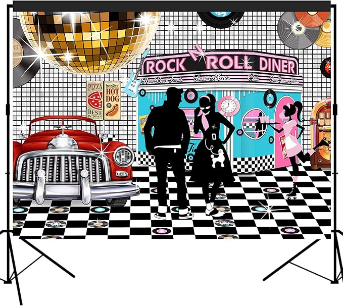 50s Diner Backdrop Large Banner Decoration Dessert Table Background Photobooth Prop Non-washable 7x5feet