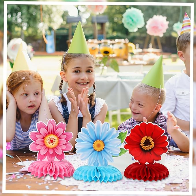 9 Pieces Spring Flower Centerpieces for Tables, Honeycomb Spring Birthday Party Decorations, Baby Shower Centerpieces for Girls, Spring Decorations for Office, Mothers Day Decorations (Flower)