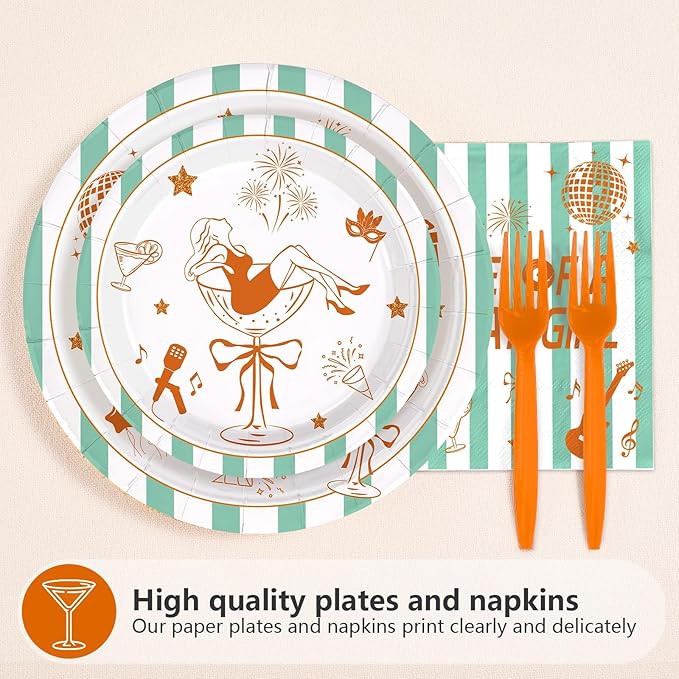 The Life of A Birthday Girl Decorations in My Showgirl Era Plates and Napkins Showgirl Orange Glitter Tableware for Girls Birthday Retro Bachelorette Showgirl Themed Bday Party Supplies Serves 24