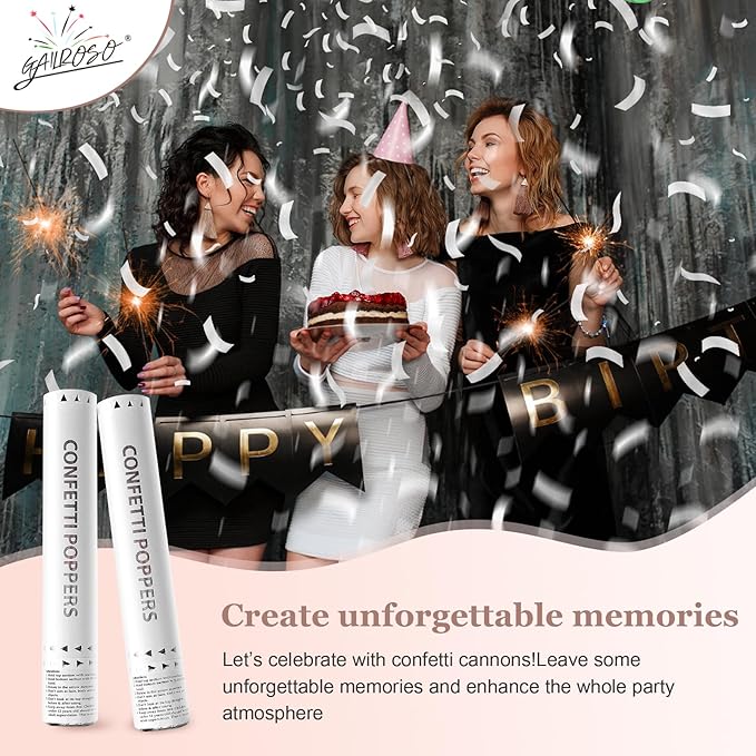 White Confetti Poppers,Rice Paper Water Soluble Cannon for Wedding,Biodegradable Confetti Poppers Air Powered For Engagement,Wedding,Birthday,Celebrations and New Years Eve(White 6pack)