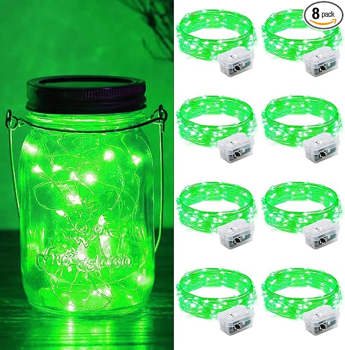 ZGWJ 8 Pack Fairy Lights Battery Operated, 7ft 20 Mini LED Fairy String Lights Silver Wire 3 Modes for DIY, Parties, Wedding, Bedroom, Halloween Christmas Decoration Green