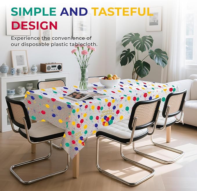 6 Pack Happy Birthday Plastic Tablecloths,108" x 54"Rectangle Disposable Table Covers for Picnic Birthday Wedding Parties (Balloon)