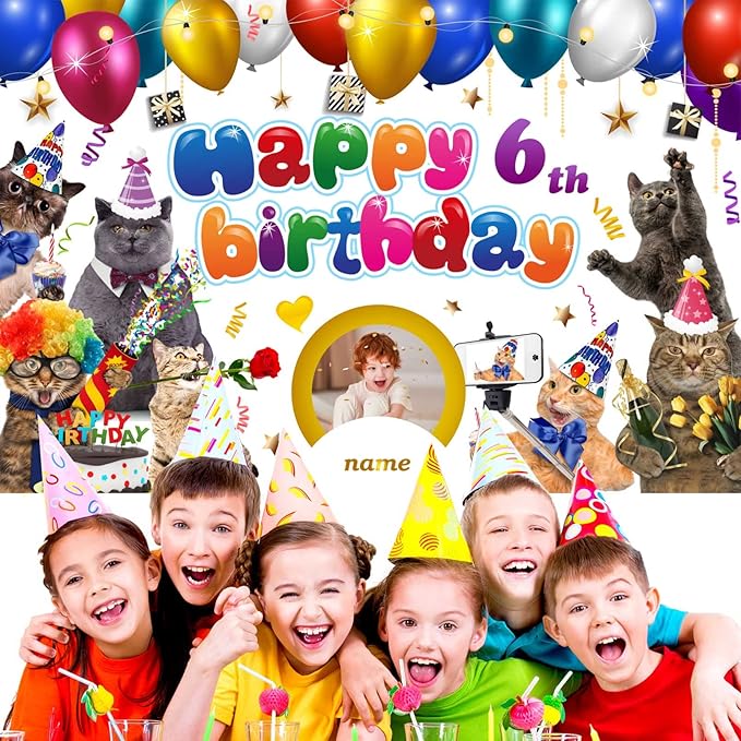 Dicodes Custom Cat Birthday Decorations,Personalization Cat Themed Birthday Party Supplies,Cat Theme Happy Birthday Banner Background, 4x6ft/5x7.5ft/6x9ft/7x10.5ft/8x12ft