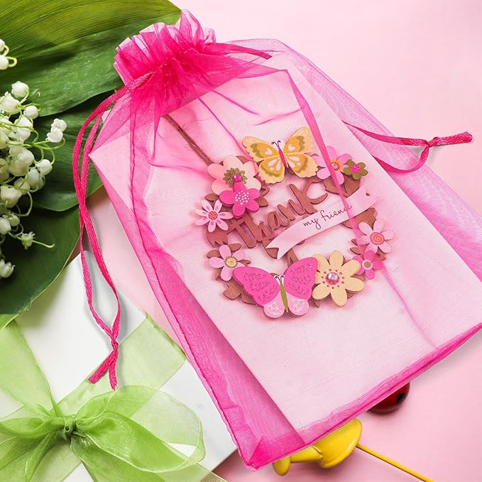 ANZNKU 50 Pcs Hot Pink Organza Bags 6x9 inch, Small Gift Bags for Candy Jewelry Pouches Treat Sachet, Mesh Goodie Bag with Drawstring for Wedding Baby Shower Birthday Party Favor & Mother's Day