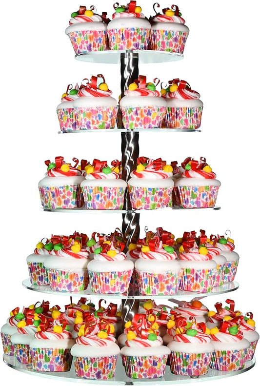 AMT Acrylic Cupcake Stand | Clear Acrylic Cupcake Stand for 57 Cupcakes | 5 Tiers Cupcake Stand | Perfect for a Wedding Shower, Birthday Party, Baby Shower. (1 pc/Box) (Round - 5 Tiers)