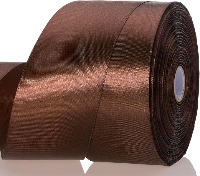 YASEO 2 Inch Brown Solid Satin Ribbon, 50 Yards Craft Fabric Ribbon for Gift Wrapping Floral Bouquets Wedding Party Decoration