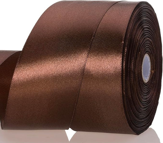 YASEO 2 Inch Brown Solid Satin Ribbon, 50 Yards Craft Fabric Ribbon for Gift Wrapping Floral Bouquets Wedding Party Decoration