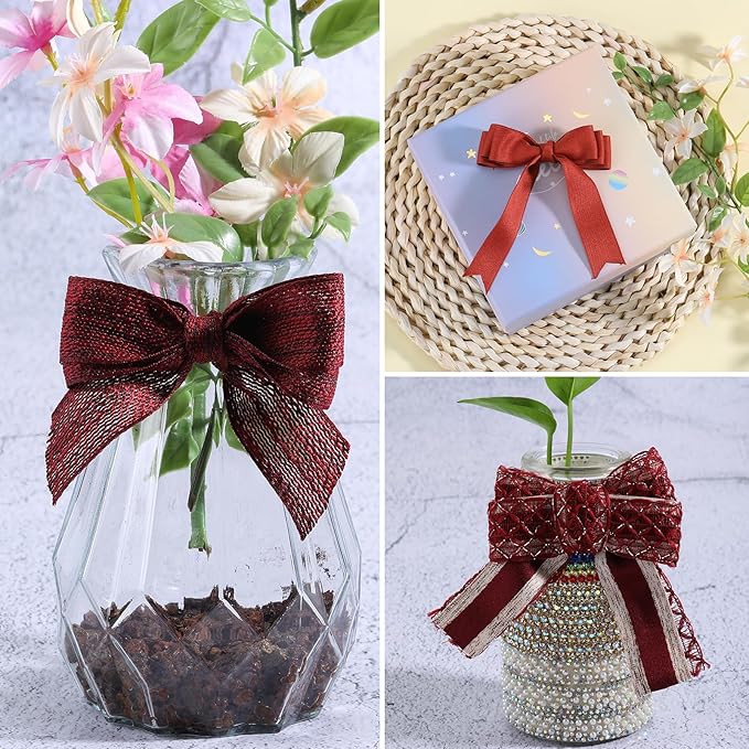 BEEFLYING 3 Styles 9 Yard Red Satin Ribbons Wire Edged Ribbons Wrapping, 25~28mm×2.7m Double-Faced Satin Ribbon for Wedding Party Decor Hair Bows Flower Designs Sewing and Craft