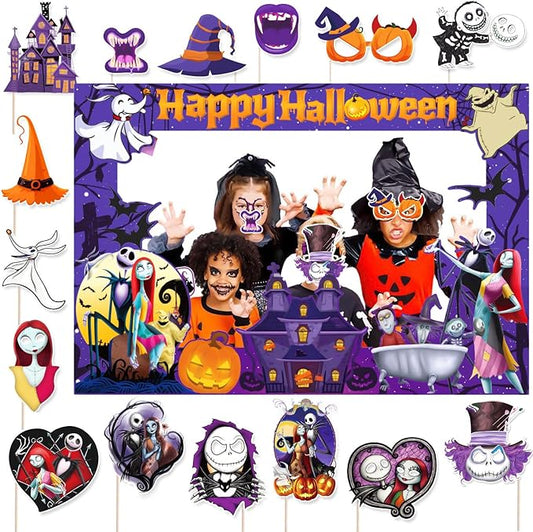 Halloween Photo Booth Props Kit, 16PCS Photo Props & Selfie Frame Halloween Party Decoration Supplies Dress Up Party Costumes Accessories for Photoshoot Selfie Props (Orange)