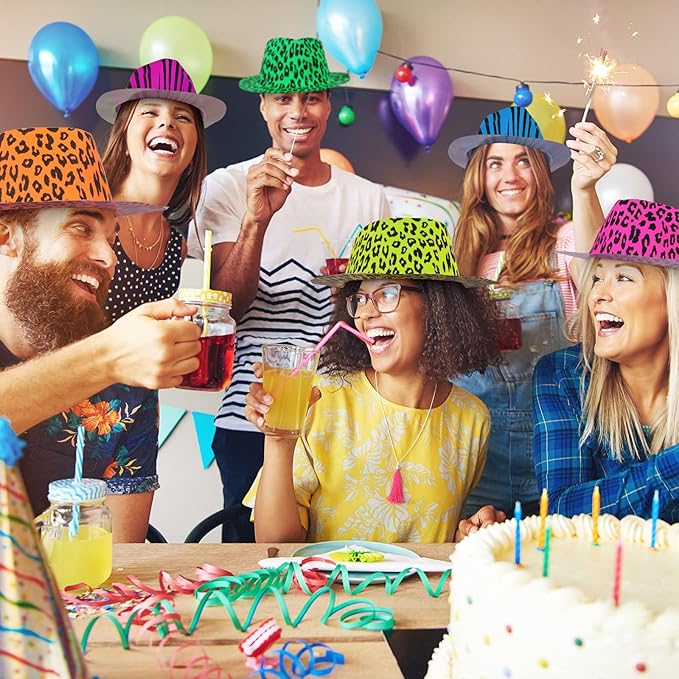 Handepo 50 Pcs Neon Party Hats for Adults Kids Halloween Colorful Plastic Cowboy Party Hats UV Reactive Fluorescent for Glow Birthday Weddings Carnival Concerts Music