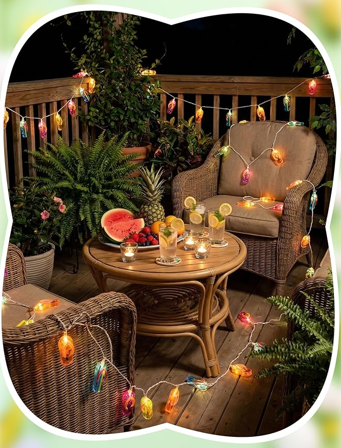 8.5FT Flip Flop String Lights 10 LED Colorful Slipper Lights – Tropical Beach Party Decorations, Waterproof Connectable Outdoor Plug in Fairy Lights for Patio Camping Luau Holiday Decor, UL Listed