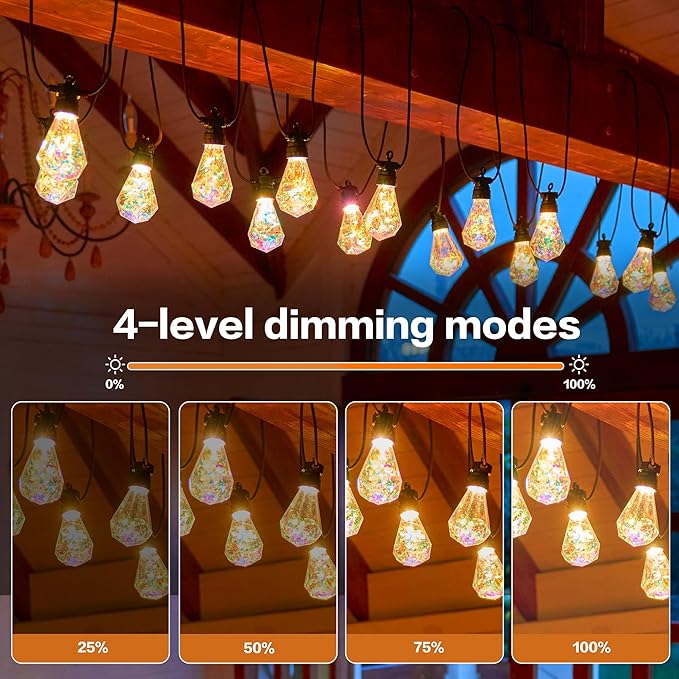 Outdoor String Lights, 50FT 20 LED Iridescent Holographic Bulbs, Waterproof Patio Lights with Remote Control, Shatterproof Connectable Lights for Backyard, Porch, Garden, and Party