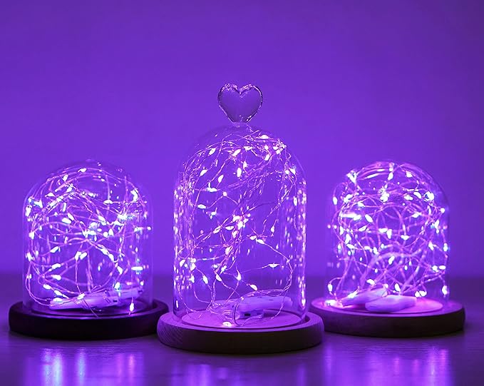 SmilingTown Battery Operated Fairy String Lights 24 Pack 20 LED 7.2ft Starry Firefly Copper Wire for Wedding Party Table Centerpiece Halloween Christmas Decorations(Purple)
