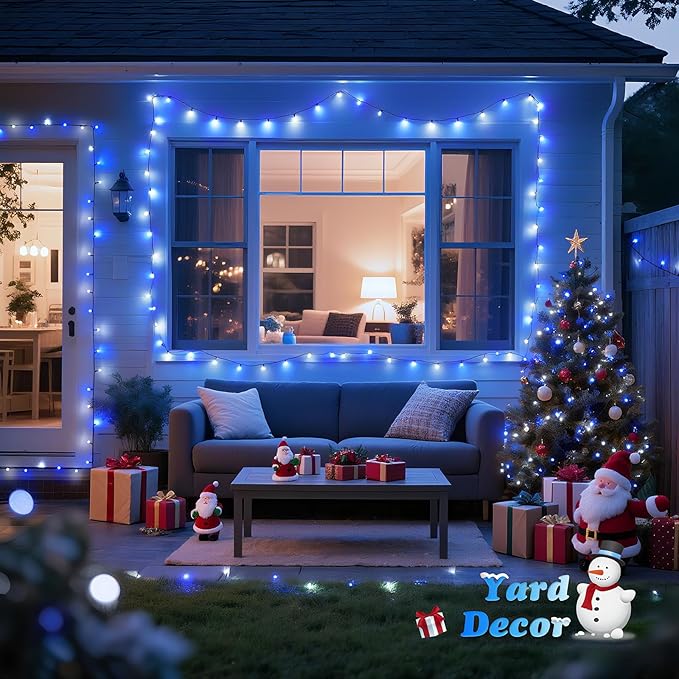 JMEXSUSS 500 LED Blue and White String Lights Outdoor, 173ft 8 Modes LED Christmas Lights Indoor, Waterproof Christmas Twinkle Lights for Tree Holiday Decorations