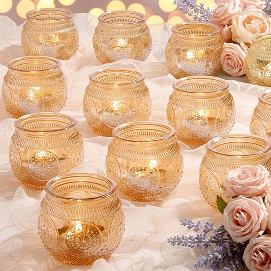 36 Pcs Gold Candle Holders Bulk- Floral Style Gold Centerpieces for Table, Tealight Candle Holders for Wedding, Bridal Shower, Birthday, Reception Party Table Decorations