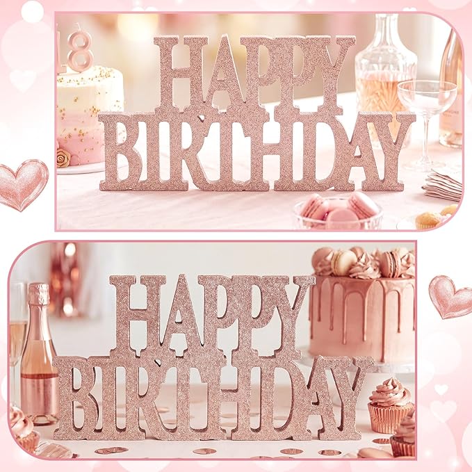 Novabright Happy Birthday Sign Centerpieces for Table Birthday Party Decorations for Women Bday Birthdays Themed Celebration Party Supplies(Rose Gold,Glitter)