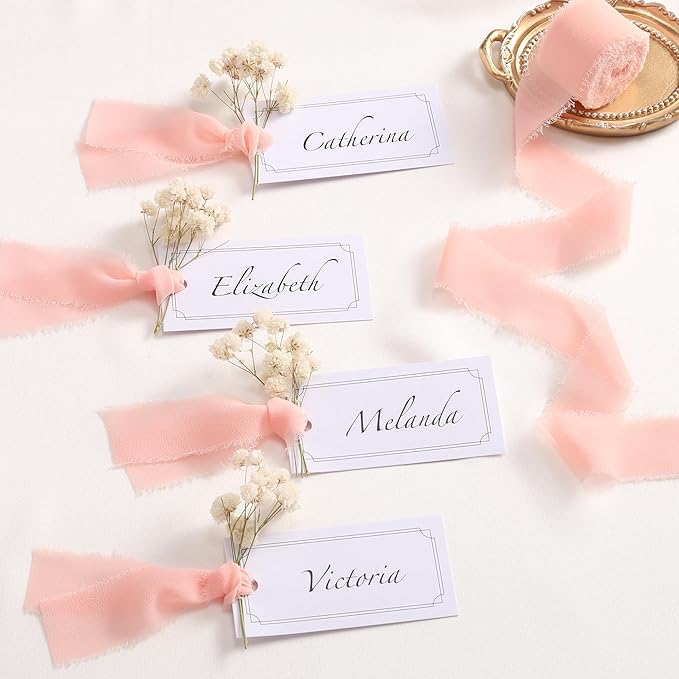 DORIS HOME Blush Pink Chiffon Ribbon for Flower Bouquet, 1" x21Yd Fabric Ribbon for Gift Wrapping, Handmade Frayed Ribbon for Wedding Invitations/Christmas Decorations