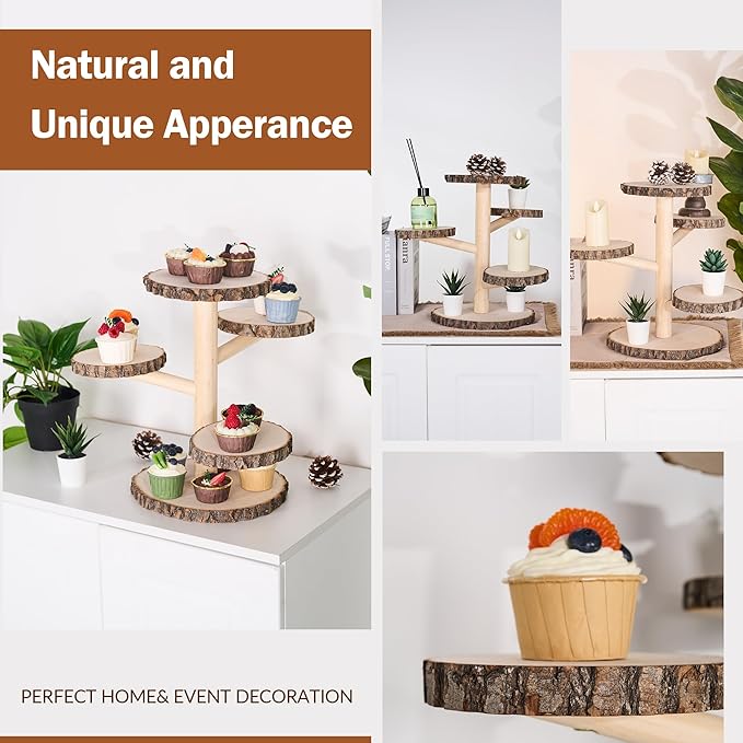 GENMOUS Wooden Farmhouse Style Cake Stand, 5-Tired Wedding Cake Stand Wood & Display Serving Tray Platter, for Appetizers Desserts Charcuterie Board
