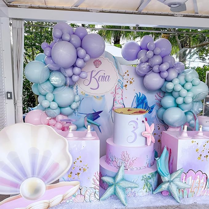 HILAVO Mermaid Balloon Set 12 inch Purple Pink Teal Blue Latex Balloons with Confetti Teal Blue Purple Light Pink Latex Balloon for Girls Mermaid Under The Sea Birthday Baby Shower Party Decorations