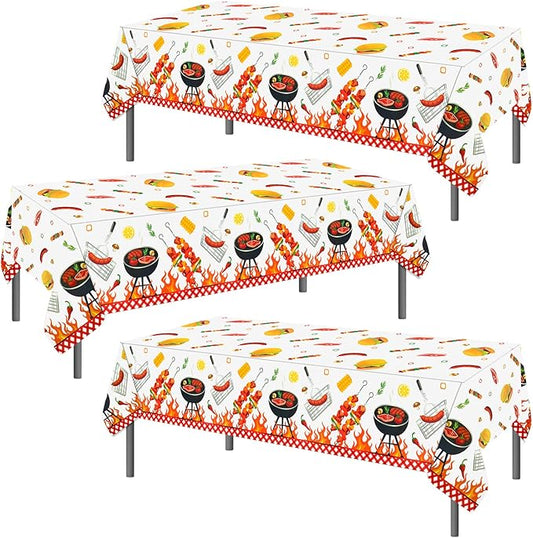 PHOGARY 3 Pieces Plastic BBQ Party Table Covers Picnic Tablecloths, Disposable Rectangular BBQ Tablecloth for Outdoor Indoor Birthday Barbecue Party Decoration