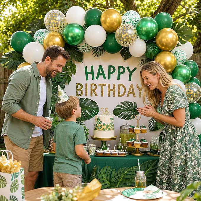 Green and Gold Balloons, 60PCS Metallic Gold and Green Balloons Set, 12 Inch Metallic Confetti Latex Balloon Helium for Birthday Safari Jungle Baby Shower Anniversary Graduation Party Decor