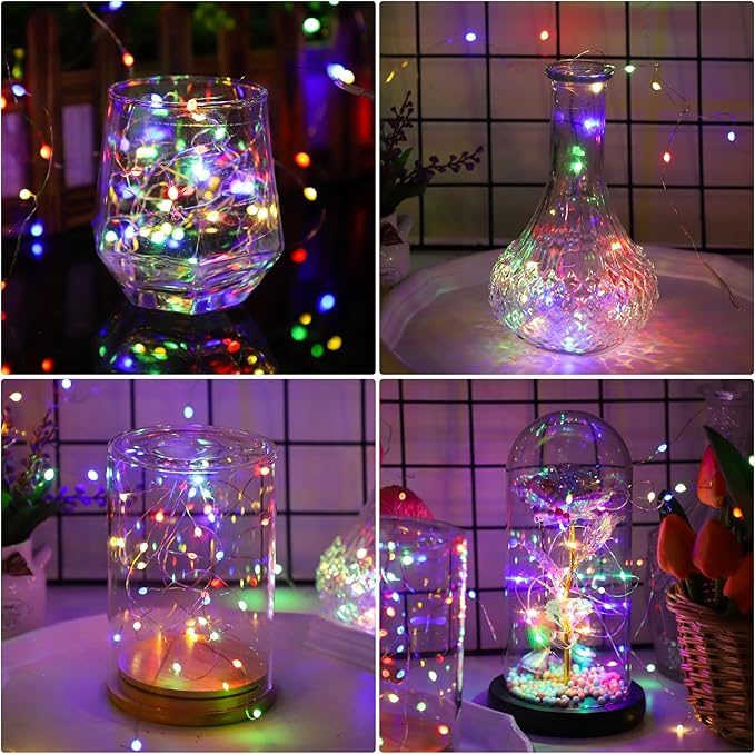 6 Pcs Fairy Lights Battery Operated, Christmas Tree Decor Twinkle Lights, 10 feet 30 LEDs String Lights, Flashing and Constant Light Modes, for Parties, Glass Bottle Decoration (Multi-Colored)