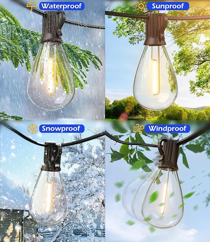 luckystyle 60FT LED Outdoor String Lights with 16+1 Edison Shatterproof Waterproof Bulbs, 2700K Commercial Grade Patio Lights, Heavy Duty Outside Hanging Outdoor Lights for Garden Porch Deck Decor