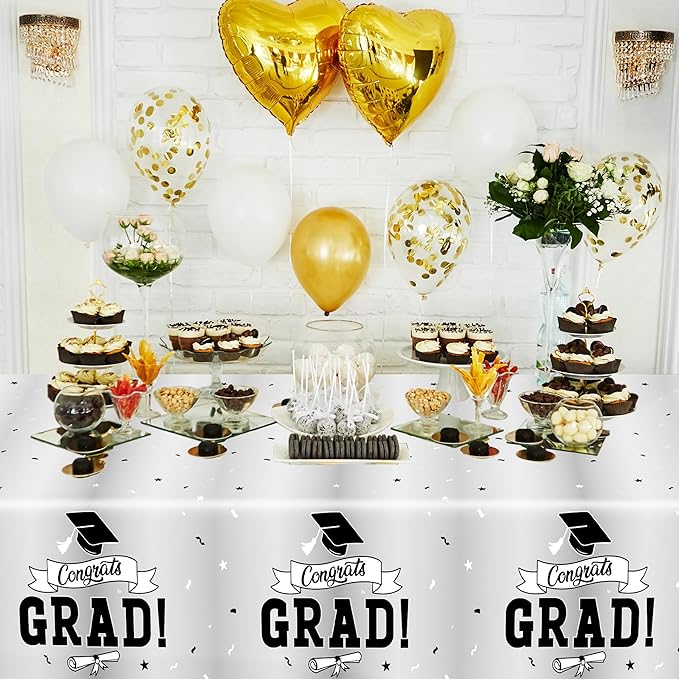 2 Pcs 2026 Graduation Table Decorations, 108" X 54" Silver Graduation Table Cloths, Rectangle TableCloth for Grad Party Supplies, Disposable Plastic Tablecover for Class 2026 Congrats Grad for Kids