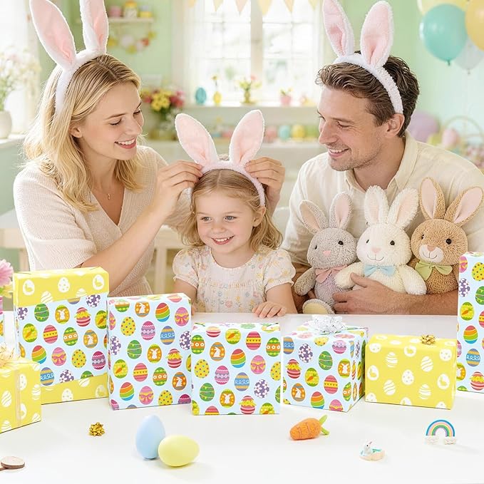 WERNNSAI Easter Wrapping Paper Roll - 1 Roll 17” x 33 ft Blue Easter Egg Wrapping Paper for Kids Large Gift Wrap for Spring Birthday Baby Shower DIY Craft Party Decor Cute Egg Wraps