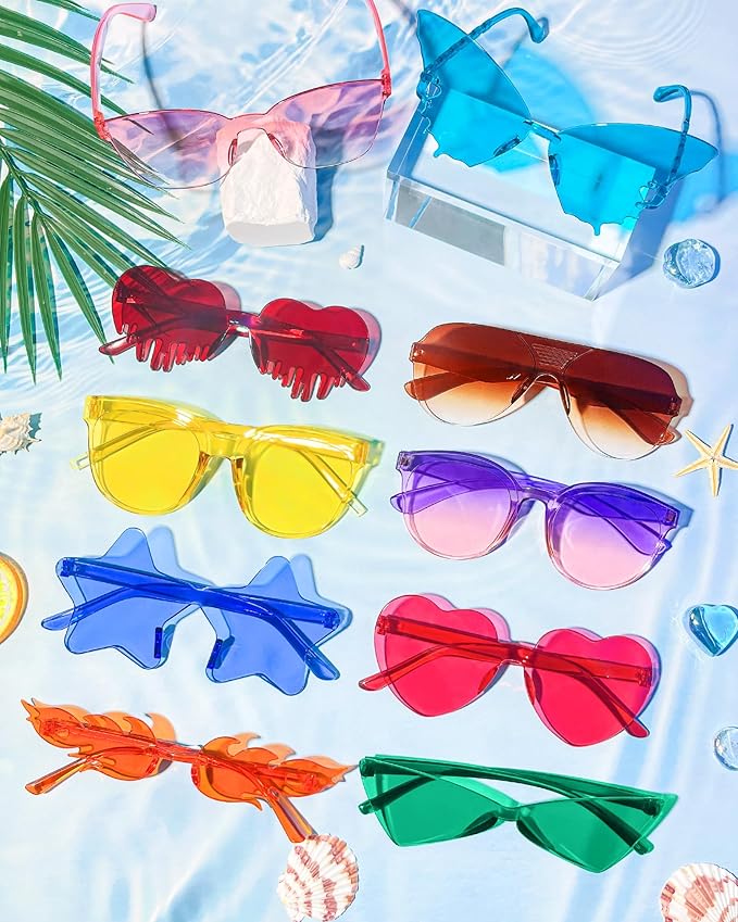 10/20/40 Pack Fun Party Sunglasses Bulk, Mixed Rimless Colorful Party Glasses Photoshoot Prop Costume Eyewear
