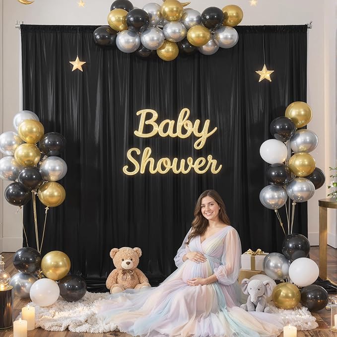 10x10ft Black Glitter Sequin Photo Backdrop Curtain for Parties Wrinkle Free Shimmer Polyester Photoshoot Curtains Drapes Backdrop for Wedding Birthday Baby Shower Shiny Background 2 Panels 5x10ft